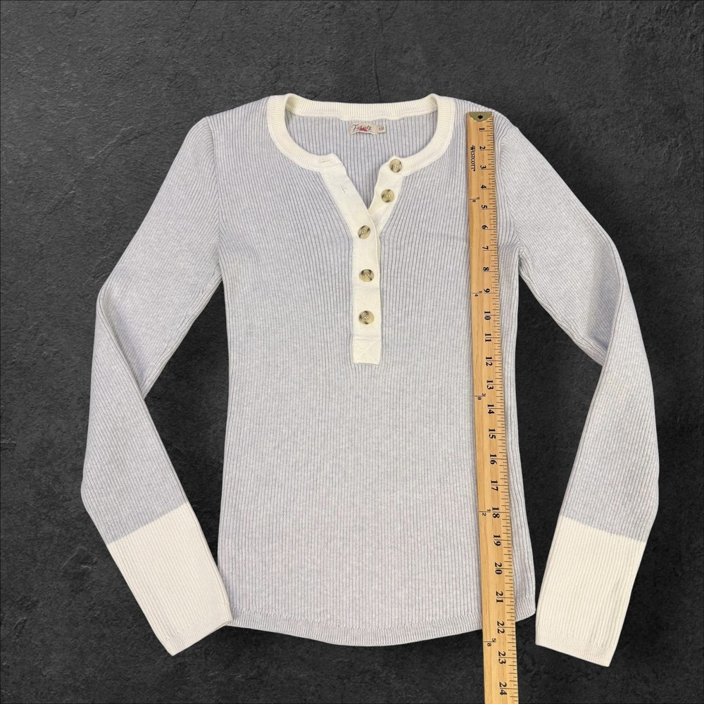 Faherty Mikki Henley Sweater Grey Organic Cotton Cashmere Ribbed Slim Fit Small - Picture 7 of 10